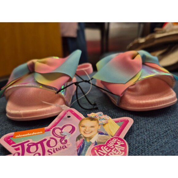 Jojo Siwa Bow Toddler Girls Slide Sandals Size 5-6 Pink & Rainbow Comfortable Sl - Picture 3 of 5